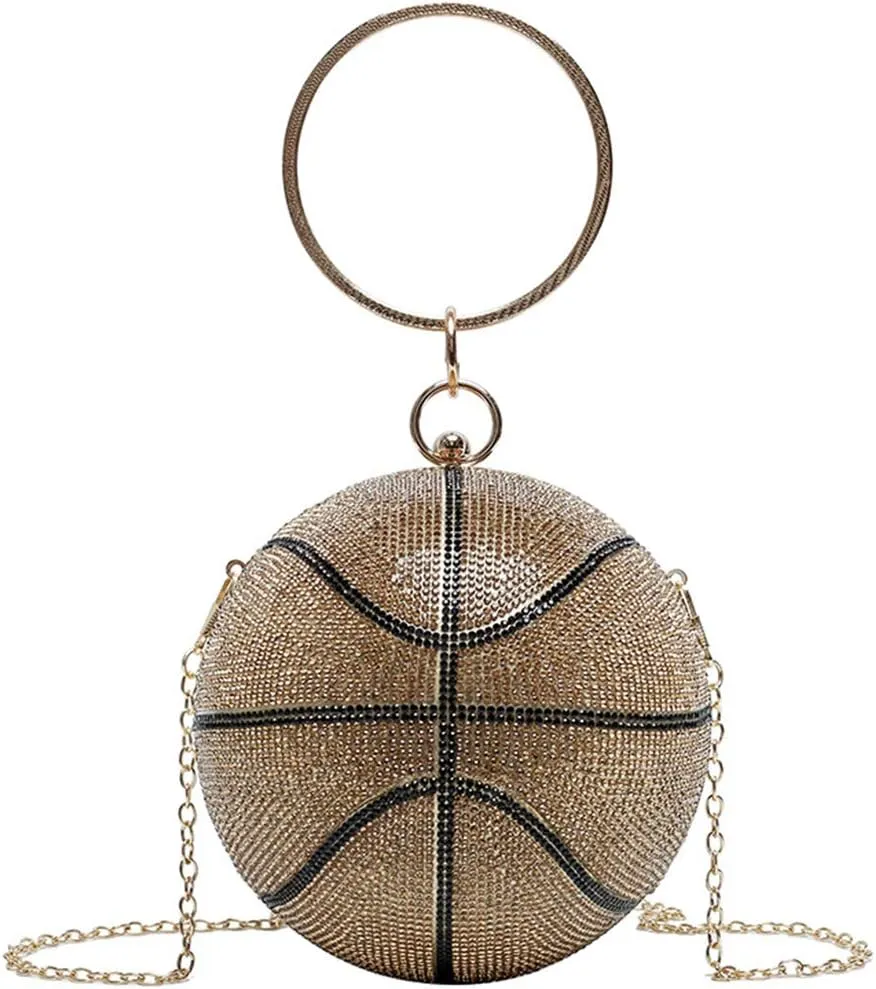 UMREN Women Basketball Shaped Cross Body Purse Rhinestone Round Ball Crystal Evening Bag Clutch Handbag for Wedding Party