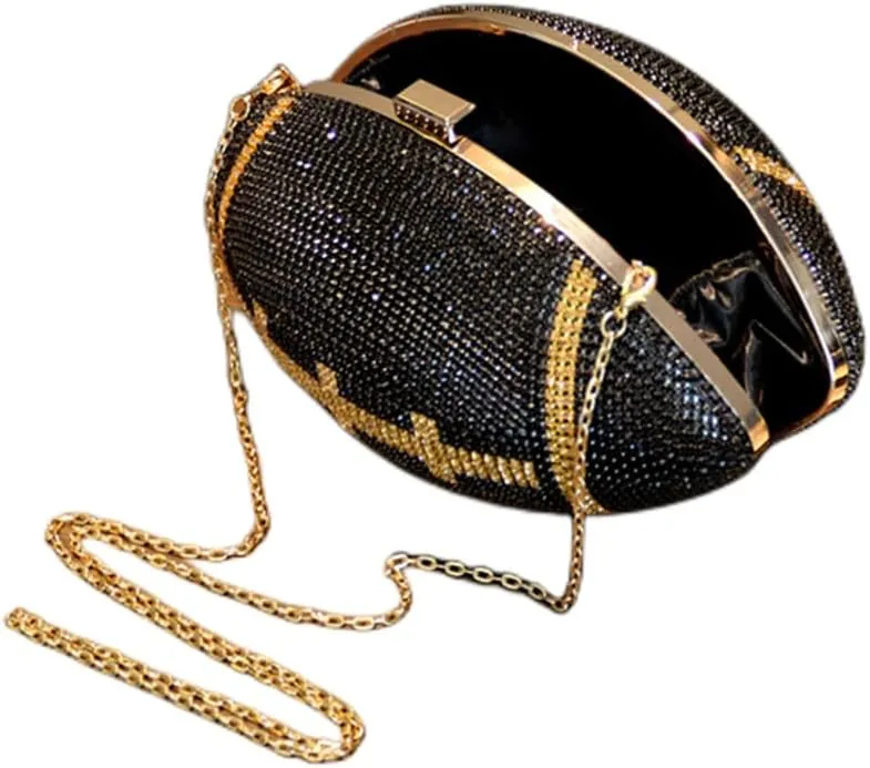 UMREN Women Basketball Shaped Cross Body Purse Rhinestone Round Ball Crystal Evening Bag Clutch Handbag for Wedding Party