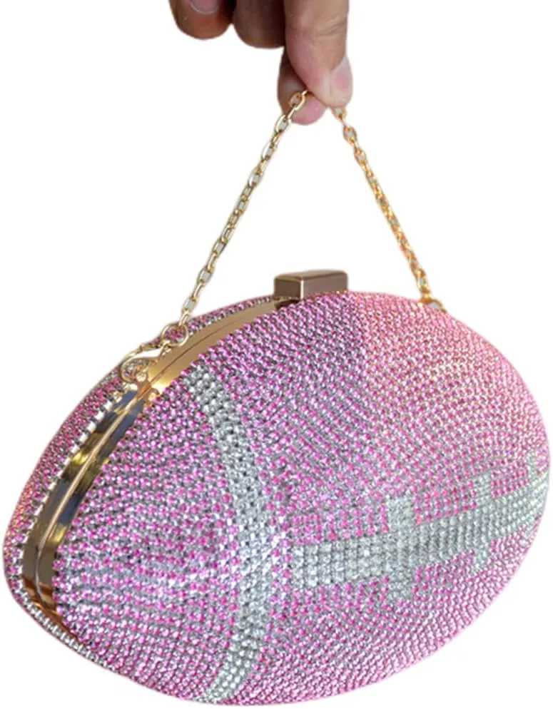 UMREN Women Basketball Shaped Cross Body Purse Rhinestone Round Ball Crystal Evening Bag Clutch Handbag for Wedding Party