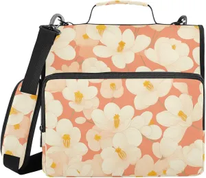 Unique Flower and Whites 3 Rings 1.5 inch Office Binder Organizer with Shoulder Strap & Handle Multi-Pocket Portfolios Portfolio Organizer for Middle Student