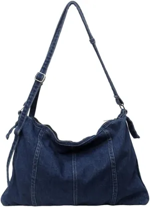 Unisex Denim Shoulder Handbag Retro Crossbody Bag Large Capacity Tote Purse Workwear Style Underarm Bag