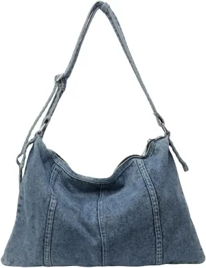 Unisex Denim Shoulder Handbag Retro Crossbody Bag Large Capacity Tote Purse Workwear Style Underarm Bag