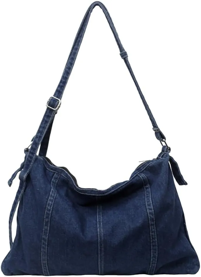 Unisex Denim Shoulder Handbag Retro Crossbody Bag Large Capacity Tote Purse Workwear Style Underarm Bag