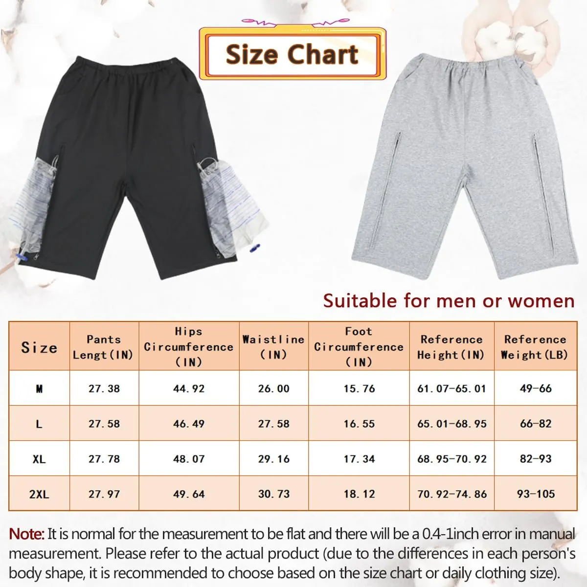 Unisex Incontinence Care Trousers,Urinary Drainage Trouser,Catheter Pant,Fistula Pants,Ostomy Drainage Bag Care Scanties,Double Zippered Pockets Holding 2000ml Catheter Bags Black