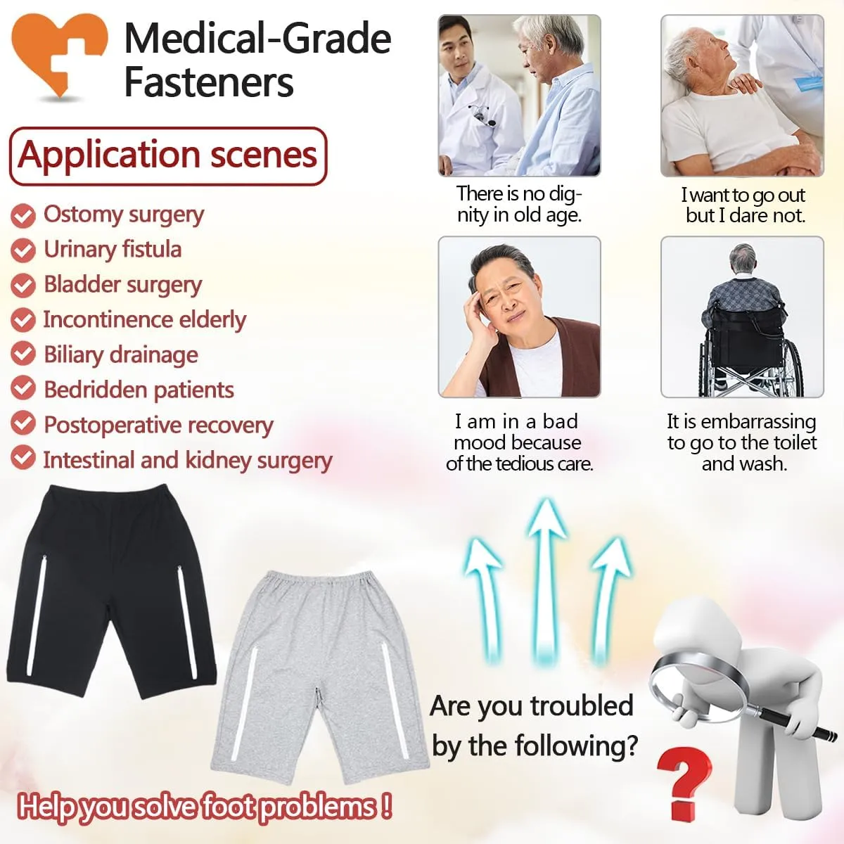 Unisex Incontinence Care Trousers,Urinary Drainage Trouser,Catheter Pant,Fistula Pants,Ostomy Drainage Bag Care Scanties,Double Zippered Pockets Holding 2000ml Catheter Bags Black
