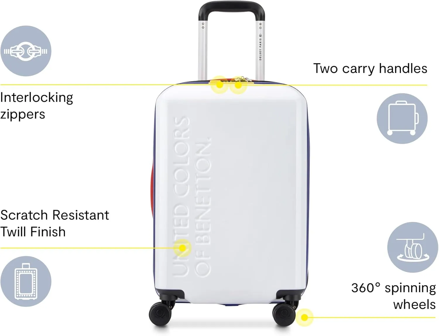 United Colors of Benetton United Hardside Luggage with Spinner Wheels, White, Carry-On 19 Inch