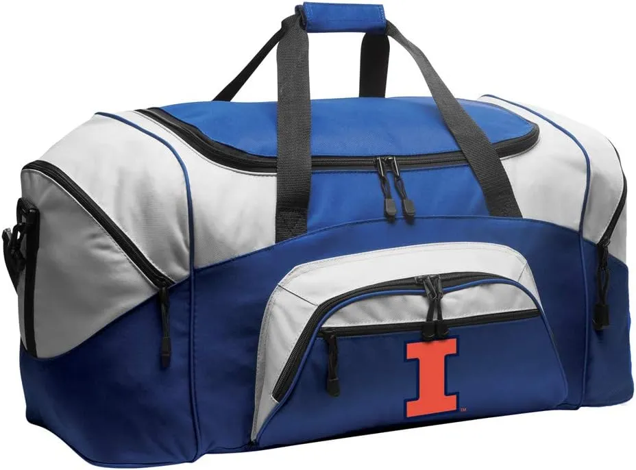 University of Illinois Duffel Bag LARGE Illini Suitcase or Gym Bag for Men Ladies Him or Her! (Royal)