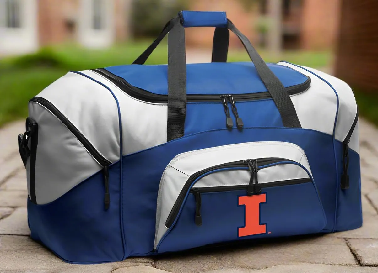 University of Illinois Duffel Bag LARGE Illini Suitcase or Gym Bag for Men Ladies Him or Her! (Royal)