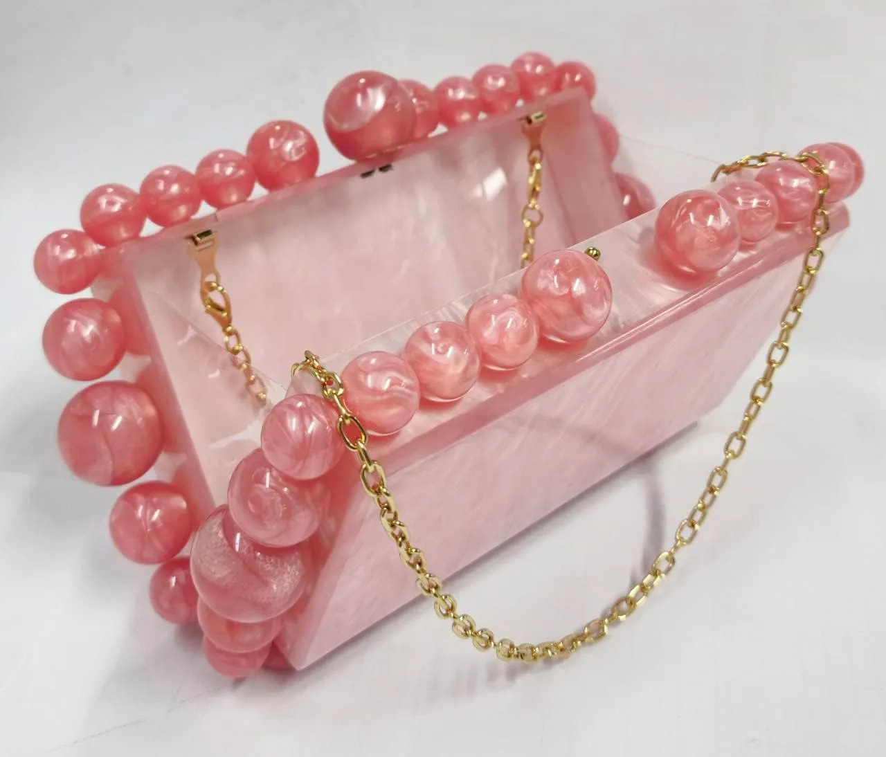 URAWOW Acrylic Evening Handbag Beads Bag for Women Graceful Shoulder Bag Satchel Marble Clutch Purses for Wedding Party 2023