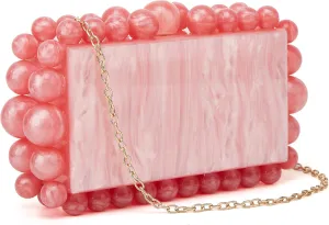 URAWOW Acrylic Evening Handbag Beads Bag for Women Graceful Shoulder Bag Satchel Marble Clutch Purses for Wedding Party 2023