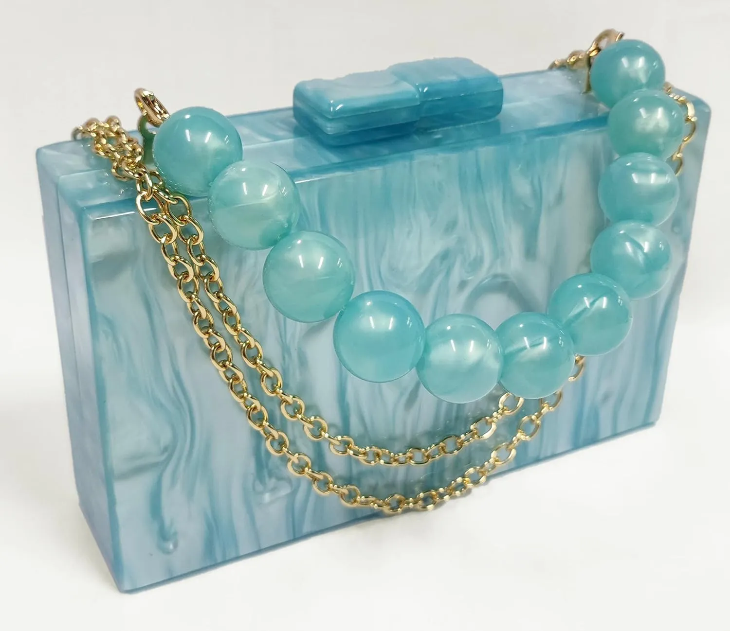 URAWOW Acrylic Evening Handbag Beads Bag for Women Graceful Shoulder Bag Satchel Marble Clutch Purses for Wedding Party