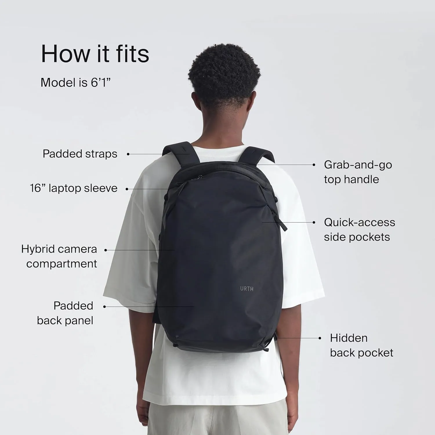 Urth Norite 24L Modular Backpack   11.3L Camera Insert - Water Resistant, Anti-Theft, Recycled Bag for DSLR/SLR/Mirrorless, 13-16 Inch Laptop in Black