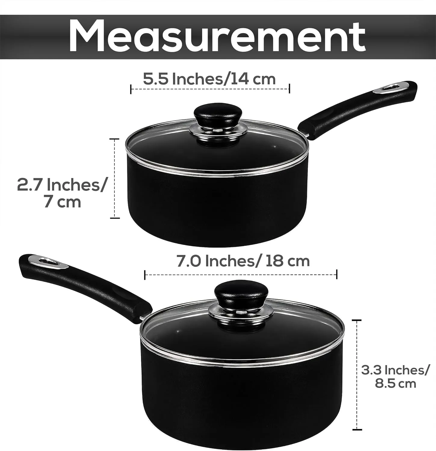 Utopia Kitchen Nonstick Stock Pot Saucepan Set with Lids, 1 Quart and 2 Quarts Multipurpose Stock Pots Set for Home, Kitchen or Restaurant, Black