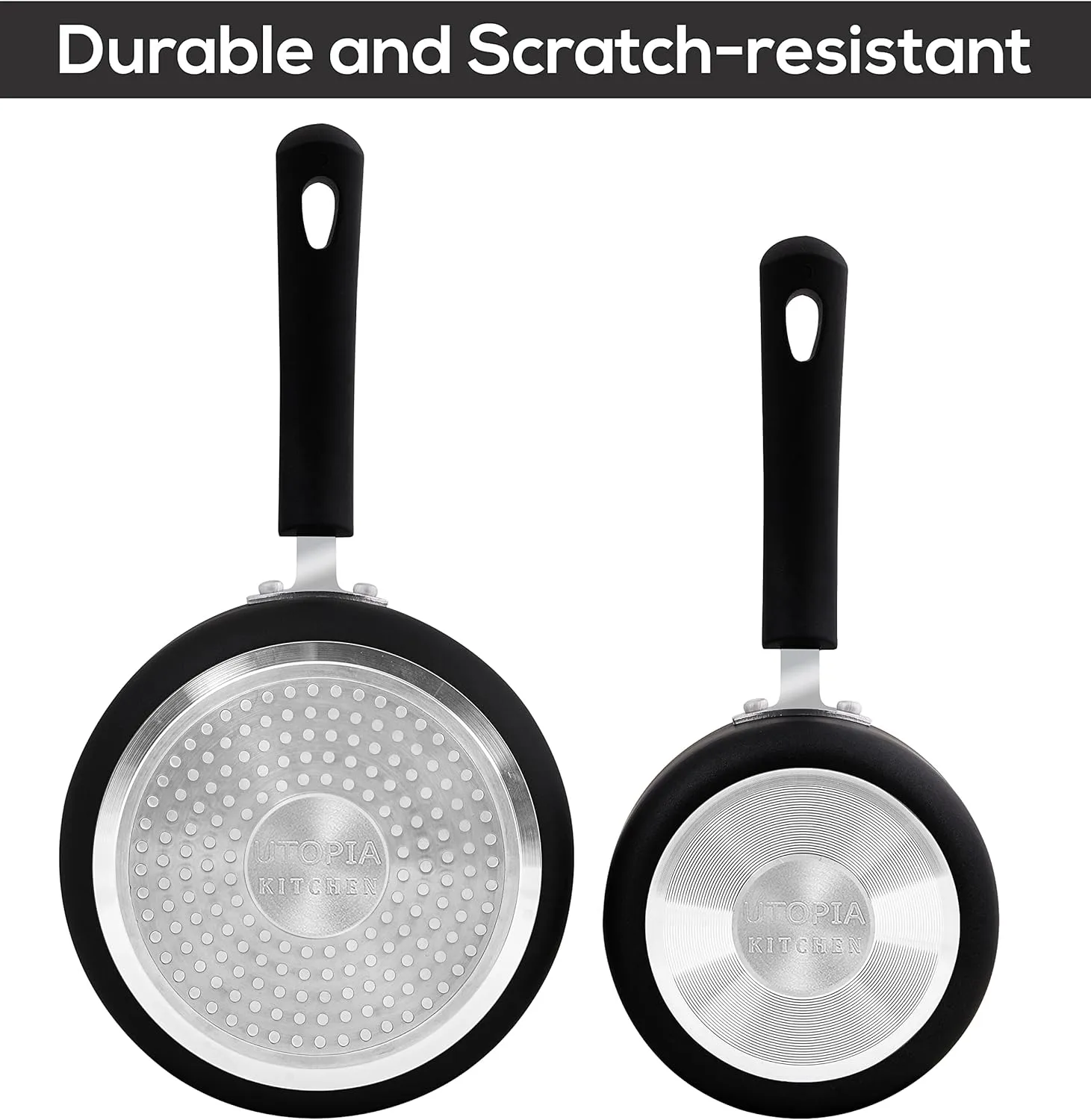 Utopia Kitchen Nonstick Stock Pot Saucepan Set with Lids, 1 Quart and 2 Quarts Multipurpose Stock Pots Set for Home, Kitchen or Restaurant, Black