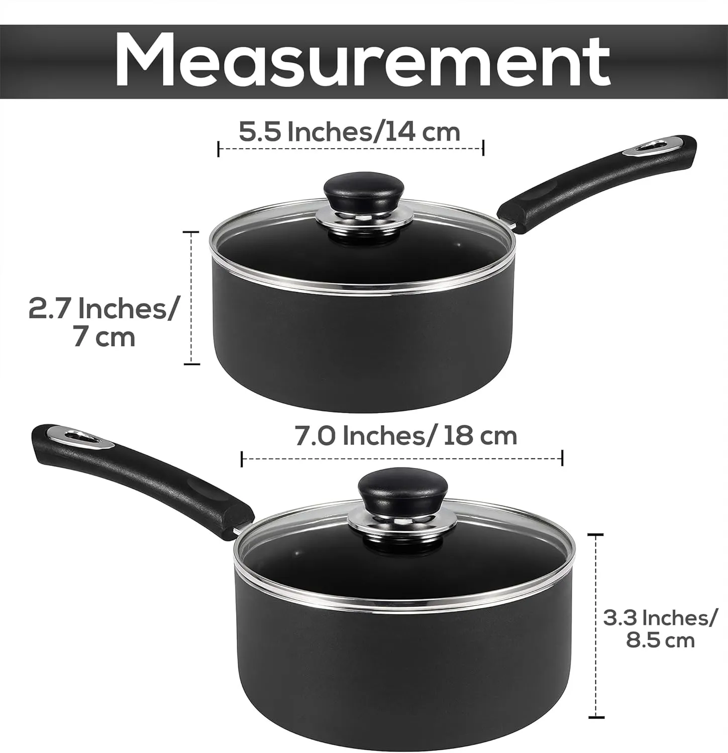 Utopia Kitchen Nonstick Stock Pot Saucepan Set with Lids, 1 Quart and 2 Quarts Multipurpose Stock Pots Set for Home, Kitchen or Restaurant, Grey & Black