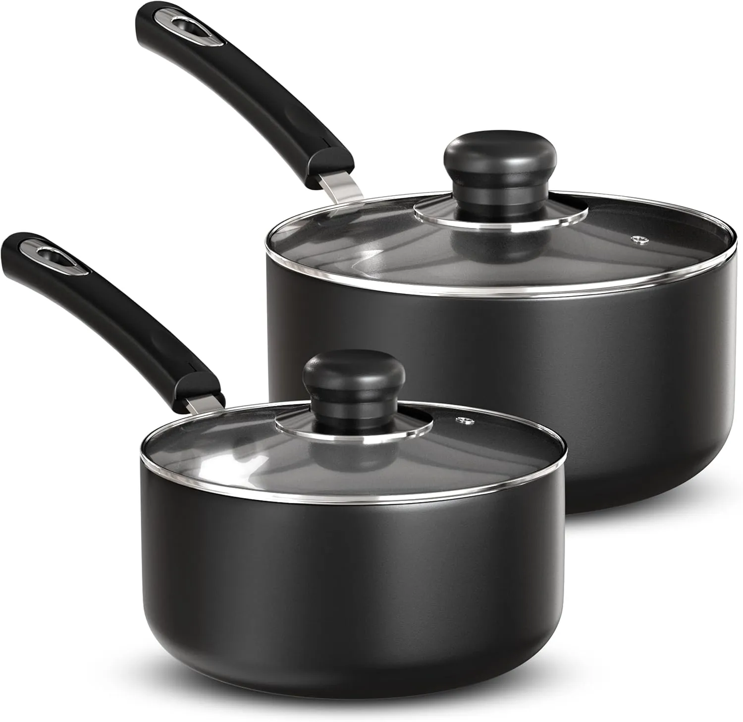 Utopia Kitchen Nonstick Stock Pot Saucepan Set with Lids, 1 Quart and 2 Quarts Multipurpose Stock Pots Set for Home, Kitchen or Restaurant, Grey & Black