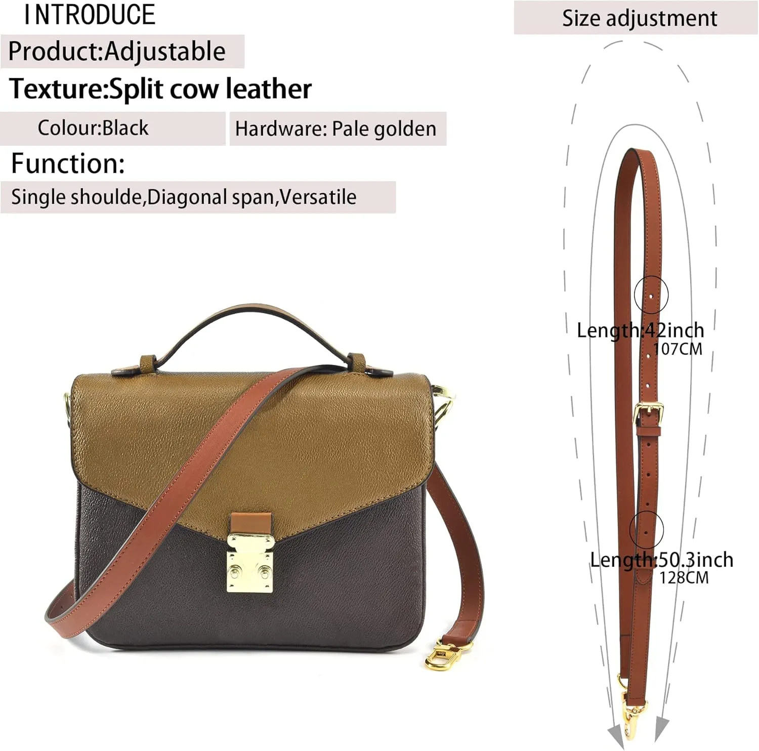 Vachetta Leather Adjustable Crossbody Strap for Women's Crossbody Handbags