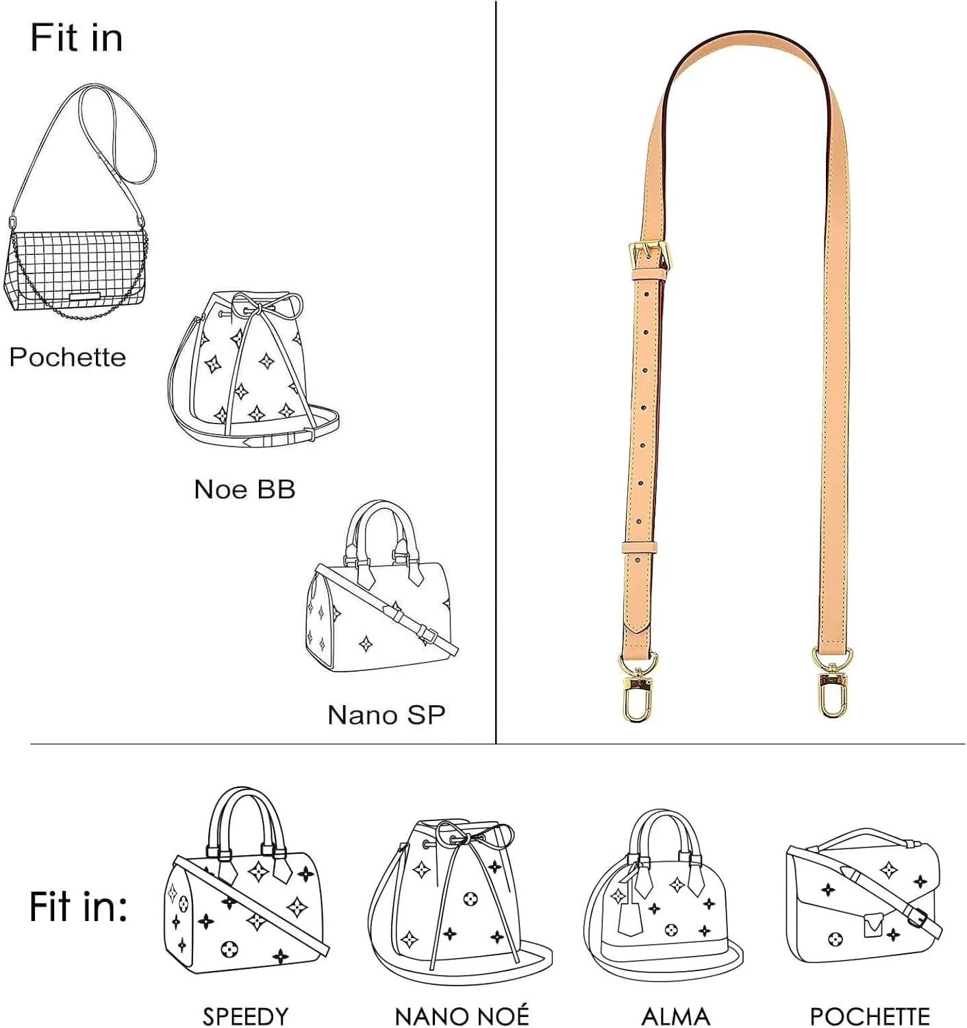 Vachetta Leather Adjustable Crossbody Strap for Women's Crossbody Handbags