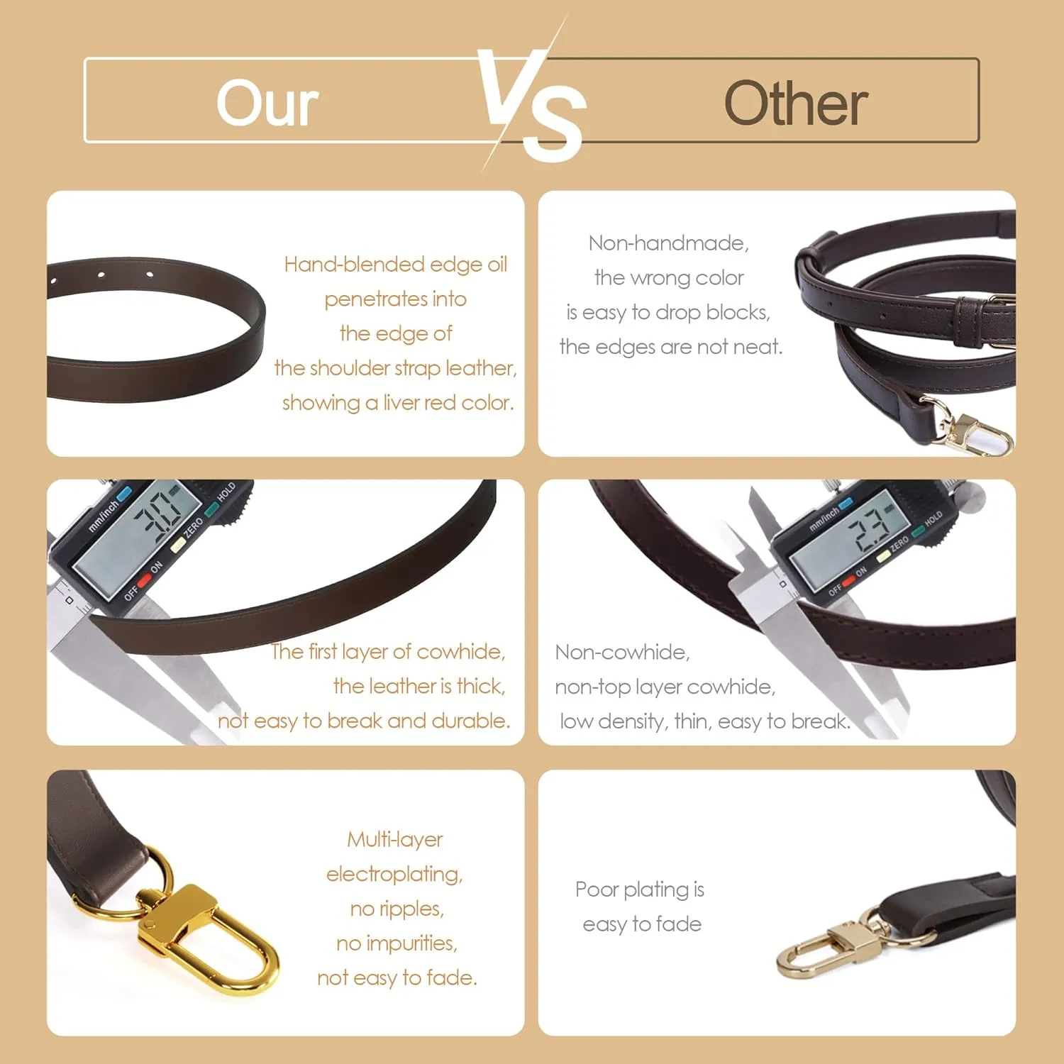 Vachetta Leather Adjustable Replacement Strap and Shoulder Strap Pad Set for Crossbody Shoulder Bag Handbag Felt Bag Fits can perfectly match various types of bags - Coffee (box and dust bag)
