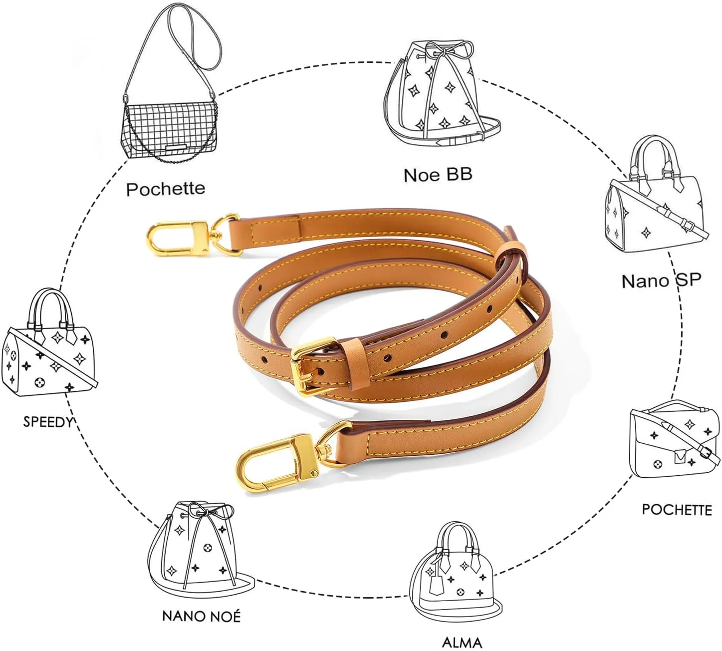 Vachetta Leather Replacement Adjustable Shoulder Strap for L V Handbag Replacement Bag Strap