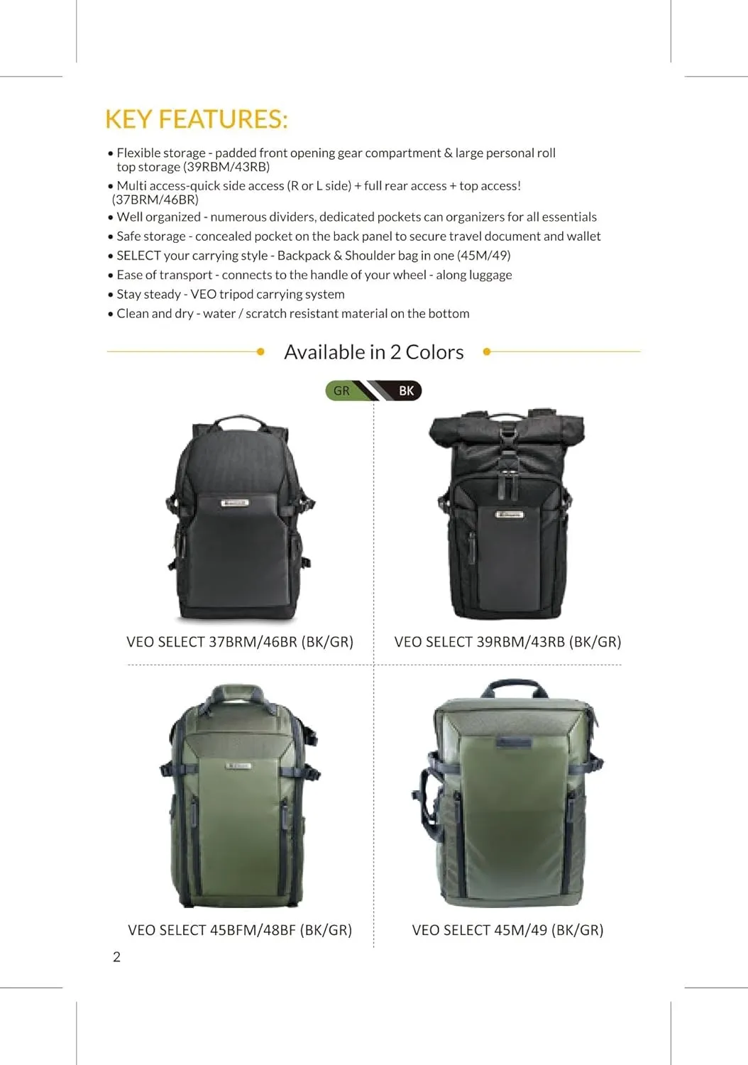 VANGUARD VEO Select 37BRM Backpack for Mirrorless/CSC Camera - Black