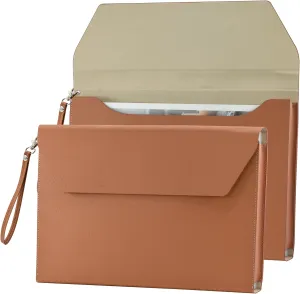 VANRA Expanding File Folder Organizer PU Leather Document Holder File Pocket Envelope Portfolio Bag with Hand Strap and Magnetic Closure for A4 Letter Size Paper (Brown)