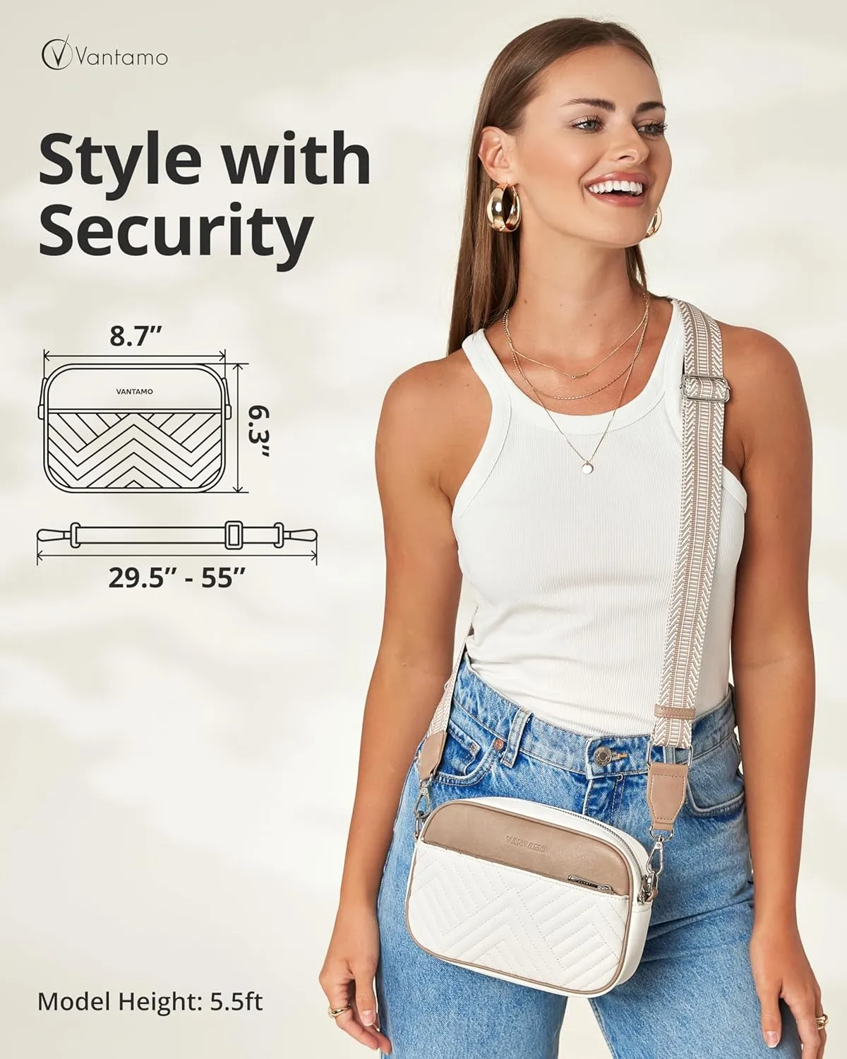 Vantamo Crossbody Bags For Women with Adjustable Strap, Premium PU Leather Purses for Women, Anti-Pickpocket Clip & Gift Box