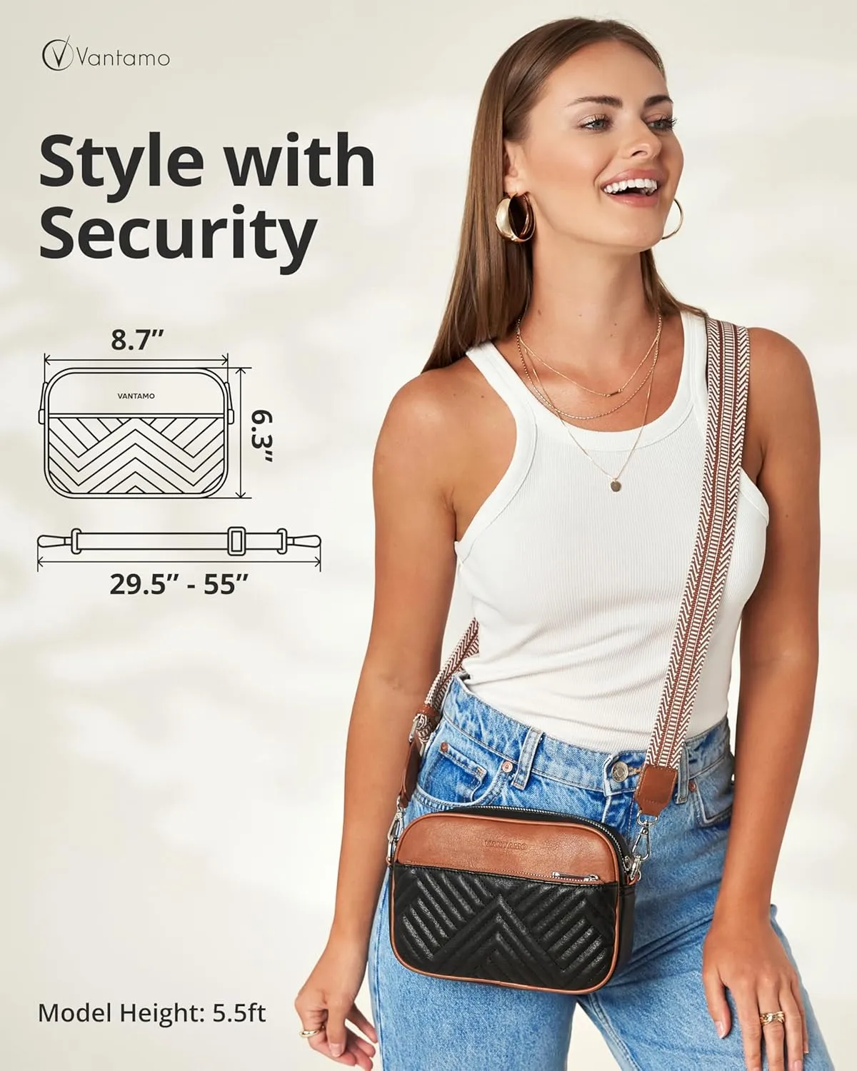 Vantamo Crossbody Bags For Women with Adjustable Strap, Premium PU Leather Purses for Women, Anti-Pickpocket Clip & Gift Box