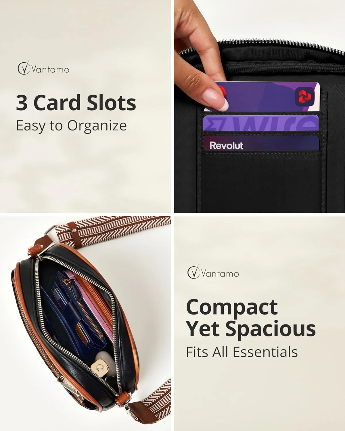 Vantamo Crossbody Bags For Women with Adjustable Strap, Premium PU Leather Purses for Women, Anti-Pickpocket Clip & Gift Box