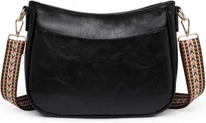 Vegan Leather Crossbody Bags for Women, Camera Shoulder Handbag Zipped Pockets Hobo Purse with Adjustable Wide Strap