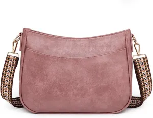Vegan Leather Crossbody Bags for Women, Camera Shoulder Handbag Zipped Pockets Hobo Purse with Adjustable Wide Strap