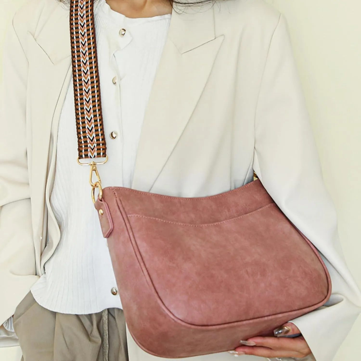 Vegan Leather Crossbody Bags for Women, Camera Shoulder Handbag Zipped Pockets Hobo Purse with Adjustable Wide Strap