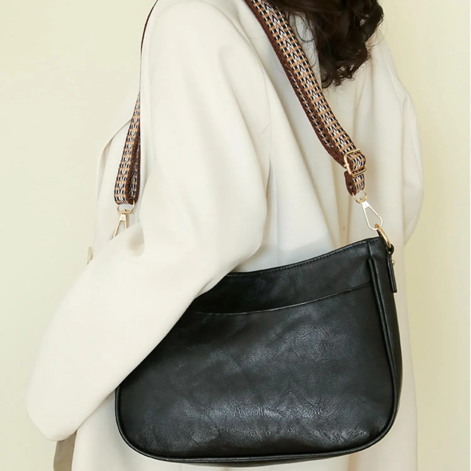 Vegan Leather Crossbody Bags for Women, Camera Shoulder Handbag Zipped Pockets Hobo Purse with Adjustable Wide Strap