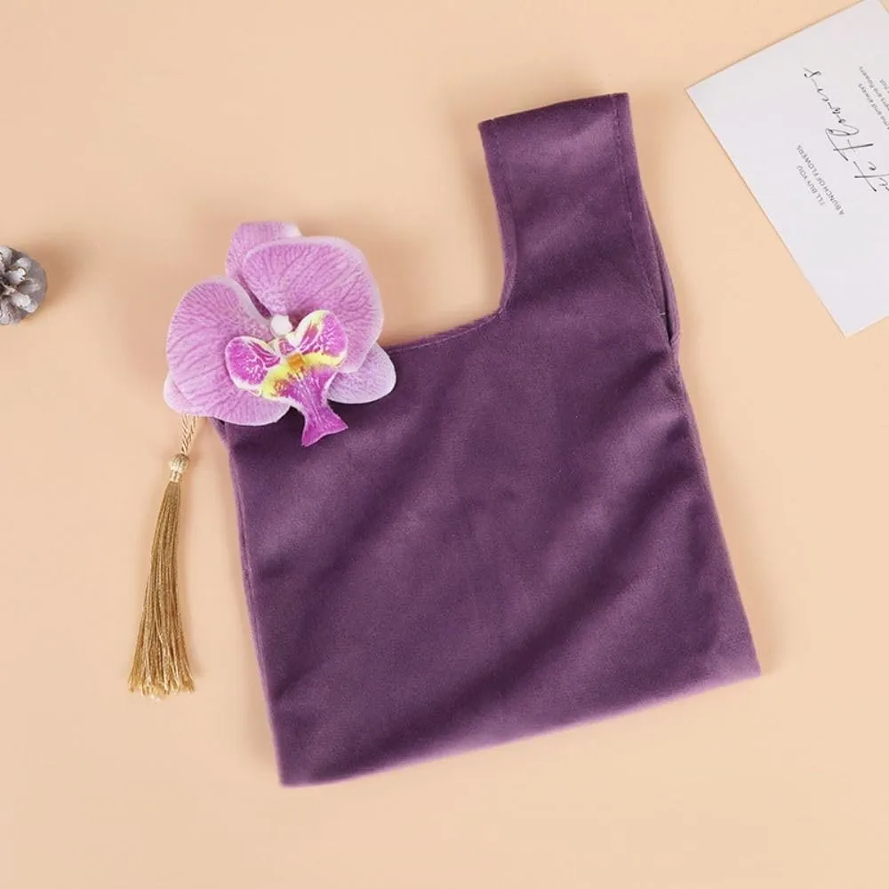 Velvet Cloth Gift Pouches,Flower Wrist Bag Elegant Shopping Fashion Festive Sugar Bag Tassel Bags