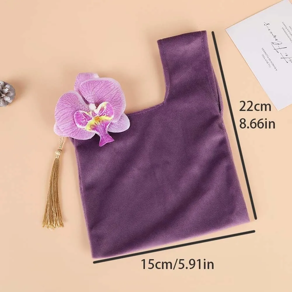 Velvet Cloth Gift Pouches,Flower Wrist Bag Elegant Shopping Fashion Festive Sugar Bag Tassel Bags