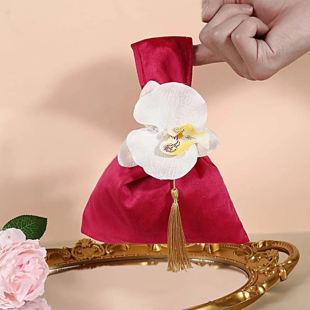 Velvet Cloth Gift Pouches,Flower Wrist Bag Elegant Shopping Fashion Festive Sugar Bag Tassel Bags