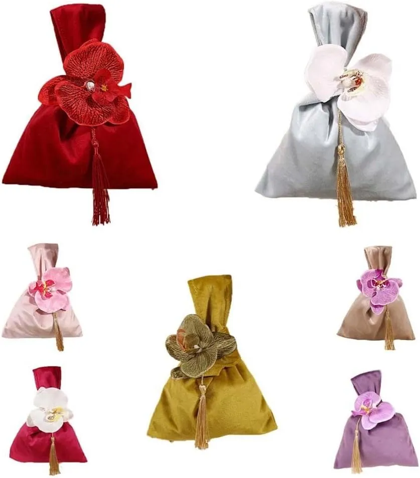 Velvet Cloth Gift Pouches,Flower Wrist Bag Elegant Shopping Fashion Festive Sugar Bag Tassel Bags