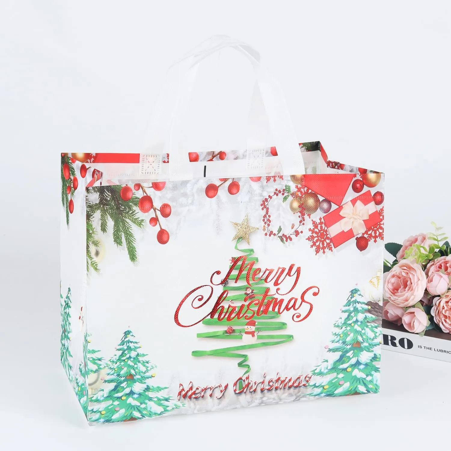 Venforze 18PCS Bags - Reusable Non-Woven Tote Bags for Xmas Holiday Party, Grocery Shopping - 12.8 x 9.8 x 6.7 Inch