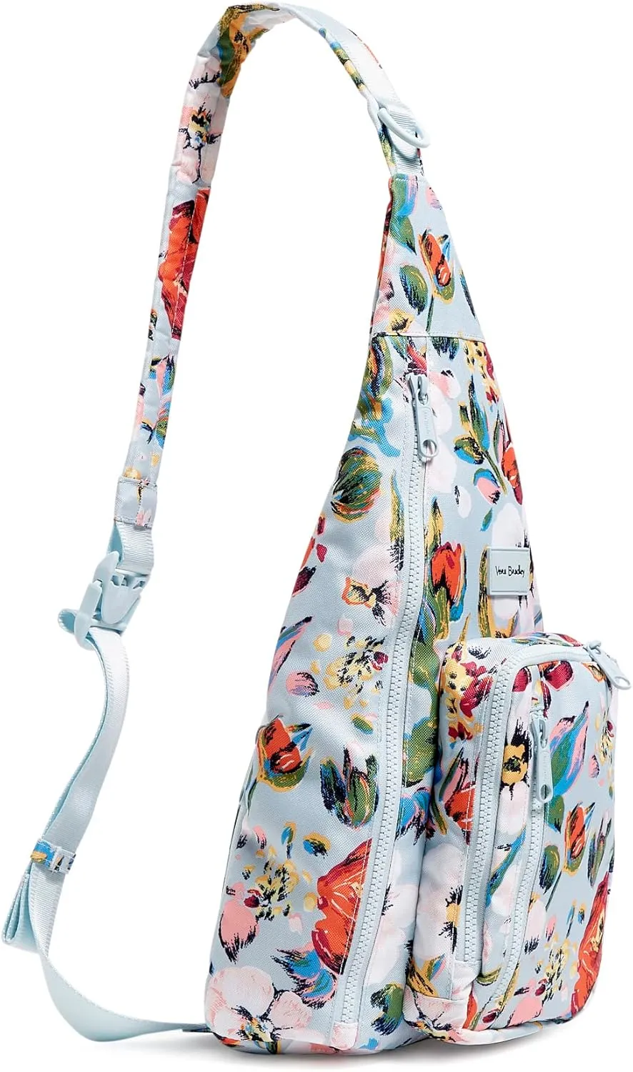 Vera Bradley Women's Recycled Lighten Up Reactive Sling Backpack, Sea Air Floral, One Size