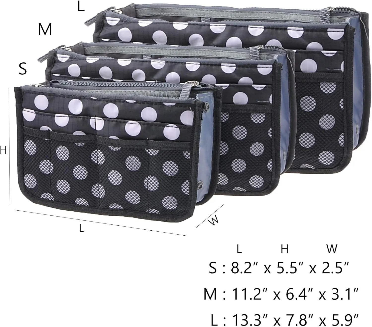 Vercord Purse Organizer Insert for Handbags Bag Organizers Inside Tote Pocketbook Women Nurse Nylon 13 Pockets Black Dot Medium