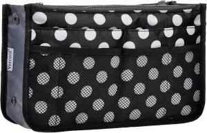 Vercord Purse Organizer Insert for Handbags Bag Organizers Inside Tote Pocketbook Women Nurse Nylon 13 Pockets Black Dot Medium