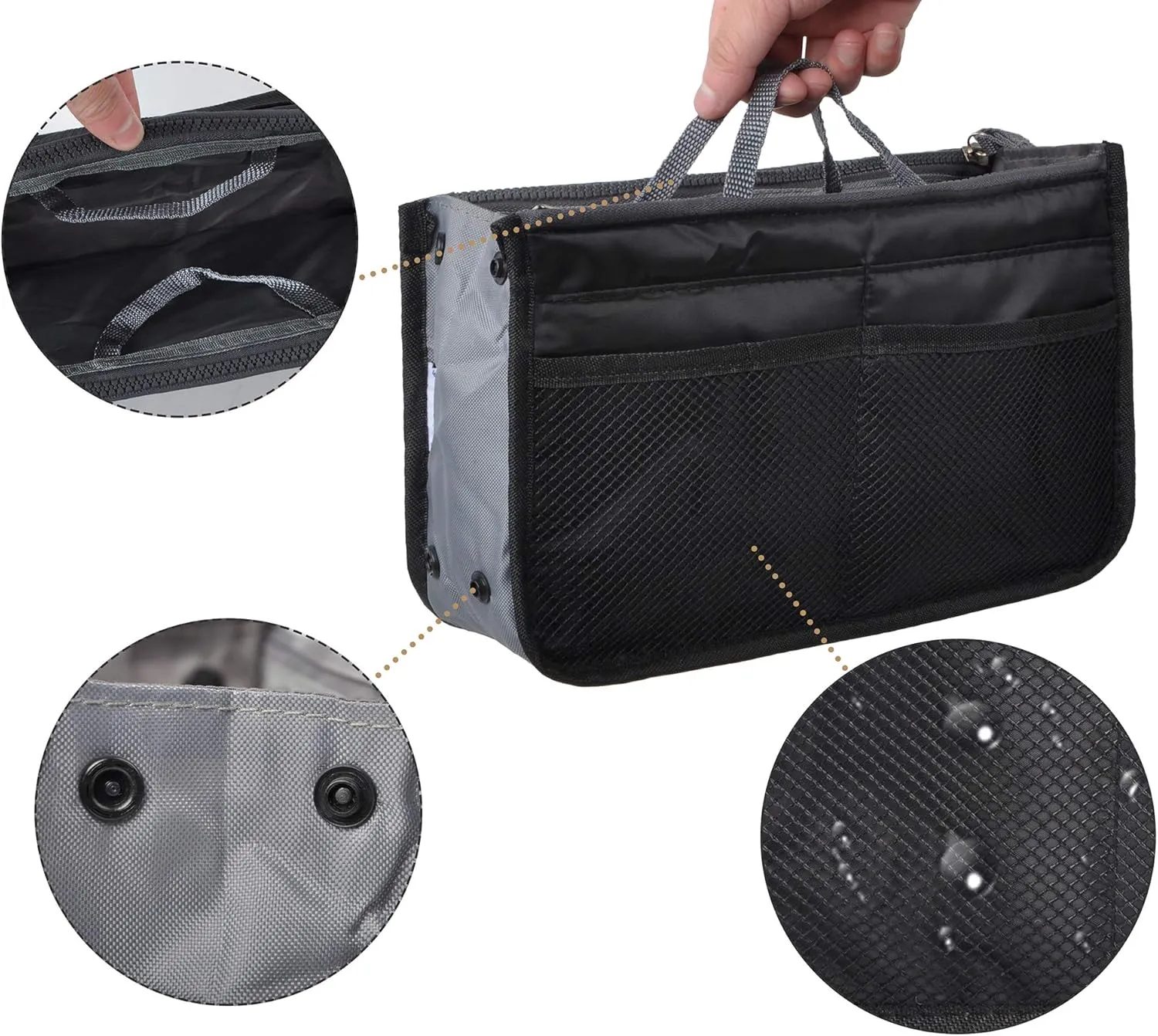 Vercord Purse Organizer Insert for Handbags Bag Organizers Inside Tote Pocketbook Women Nurse Nylon 13 Pockets Black Medium