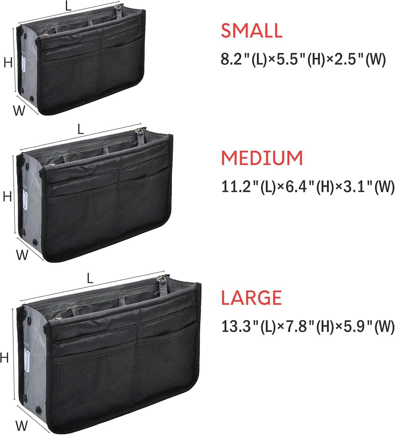 Vercord Purse Organizer Insert for Handbags Bag Organizers Inside Tote Pocketbook Women Nurse Nylon 13 Pockets Black Medium