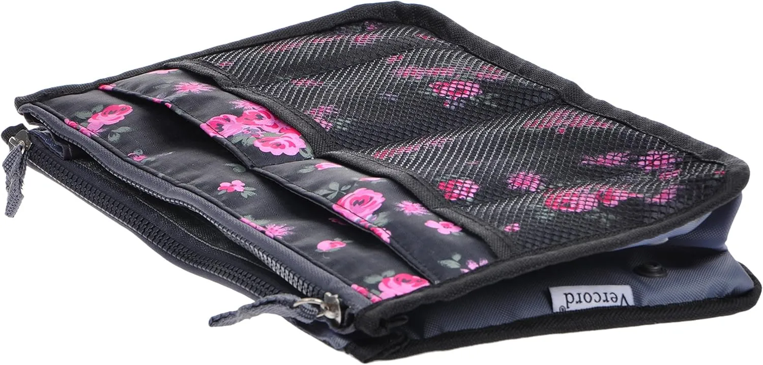 Vercord Purse Organizer Insert for Handbags Bag Organizers Inside Tote Pocketbook Women Nurse Nylon 13 Pockets Black Red Flower Medium