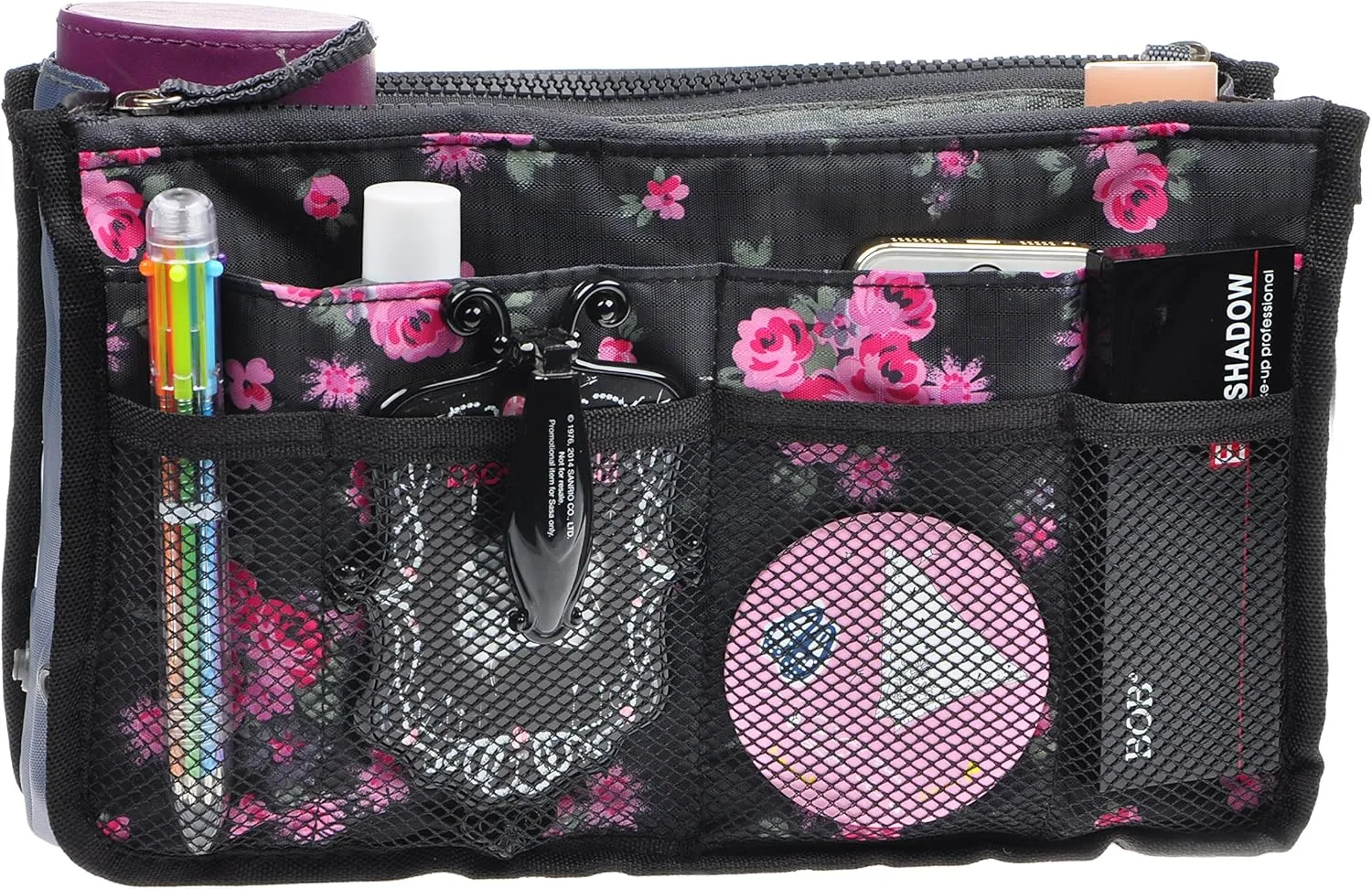 Vercord Purse Organizer Insert for Handbags Bag Organizers Inside Tote Pocketbook Women Nurse Nylon 13 Pockets Black Red Flower Medium