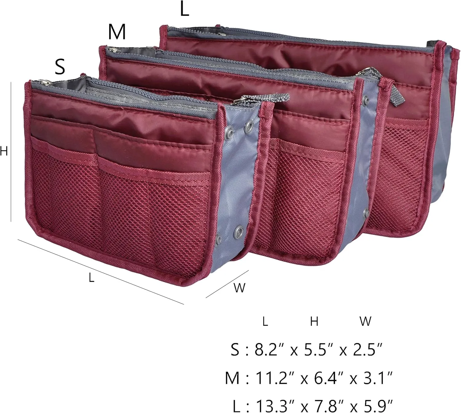 Vercord Purse Organizer Insert for Handbags Bag Organizers Inside Tote Pocketbook Women Nurse Nylon 13 Pockets Burgundy Large