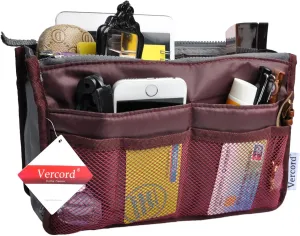 Vercord Purse Organizer Insert for Handbags Bag Organizers Inside Tote Pocketbook Women Nurse Nylon 13 Pockets Burgundy Large