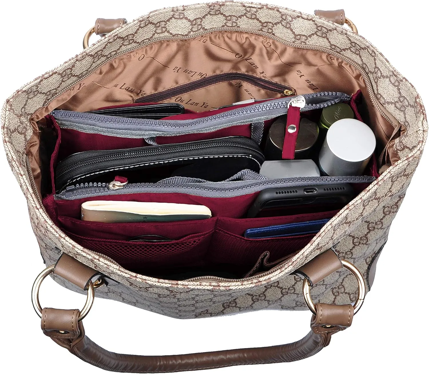 Vercord Updated Purse Handbag Organizer Insert Liner Bag in Bag 13 Pockets Burgundy Medium