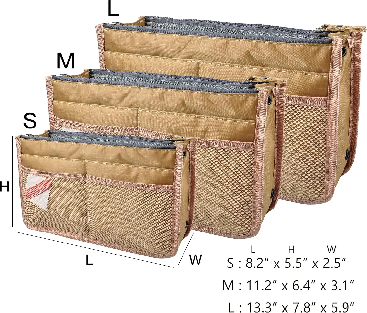 Vercord Updated Purse Handbag Organizer Insert Liner Bag in Bag 13 Pockets New Khaki Small