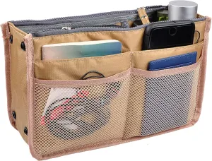 Vercord Updated Purse Handbag Organizer Insert Liner Bag in Bag 13 Pockets New Khaki Small